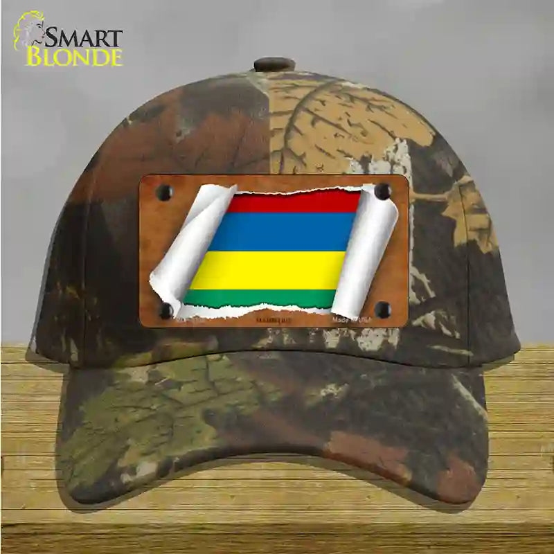 Mauritius Flag Scroll Novelty License Plate Hat Cotton / Camoflauge