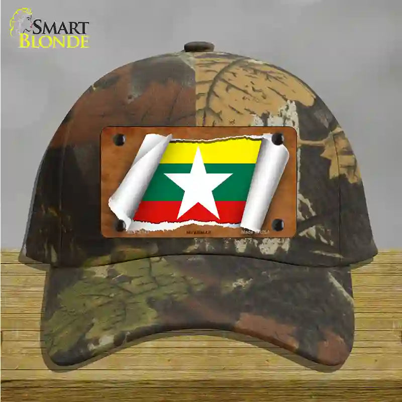 Myanmar Flag Scroll Novelty License Plate Hat Cotton / Camoflauge