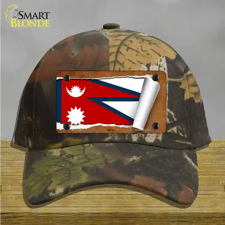 Nepal Flag Scroll Novelty License Plate Hat Cotton / Camoflauge