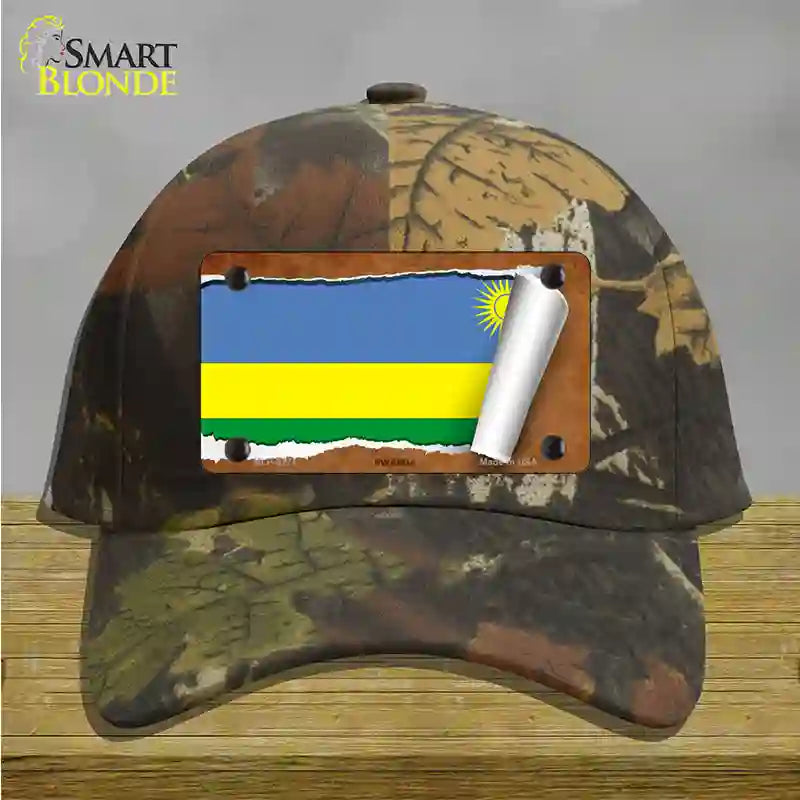 Rwanda Flag Scroll Novelty License Plate Hat Cotton / Camoflauge