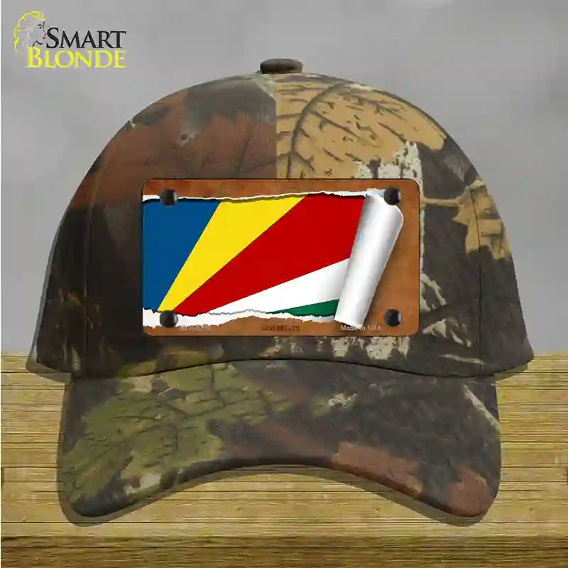 Seychelles Flag Scroll Novelty License Plate Hat Cotton / Camoflauge