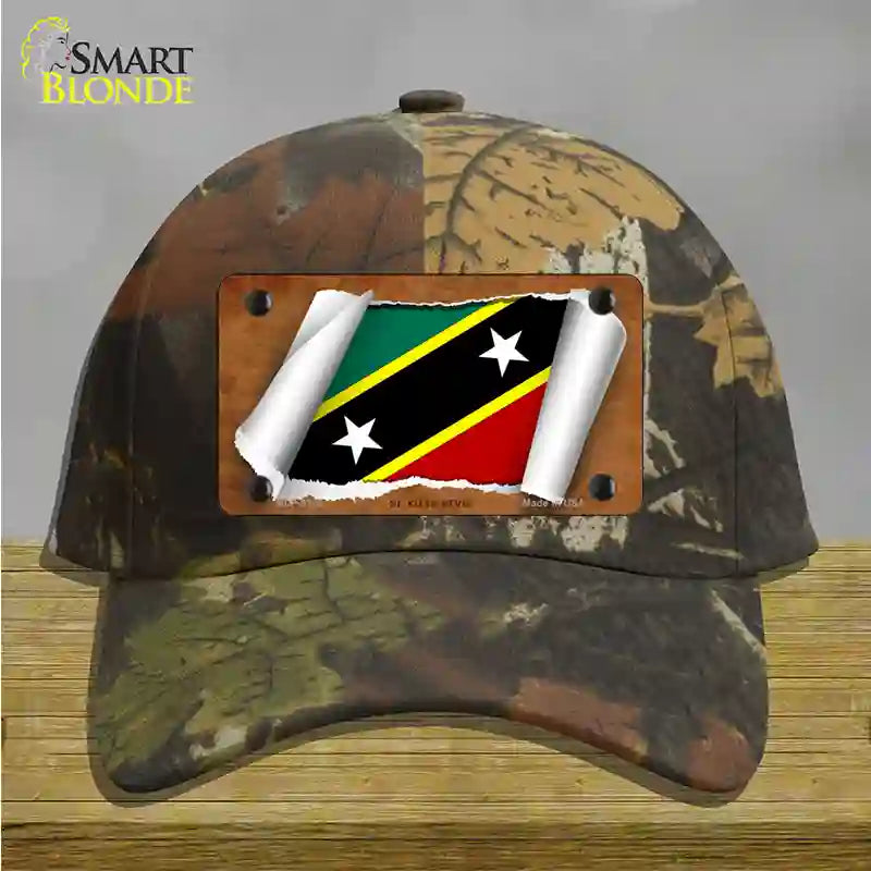 St Kitts-Nevis Flag Scroll Novelty License Plate Hat Cotton / Camoflauge