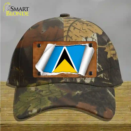 St Lucia Flag Scroll Novelty License Plate Hat Cotton / Camoflauge