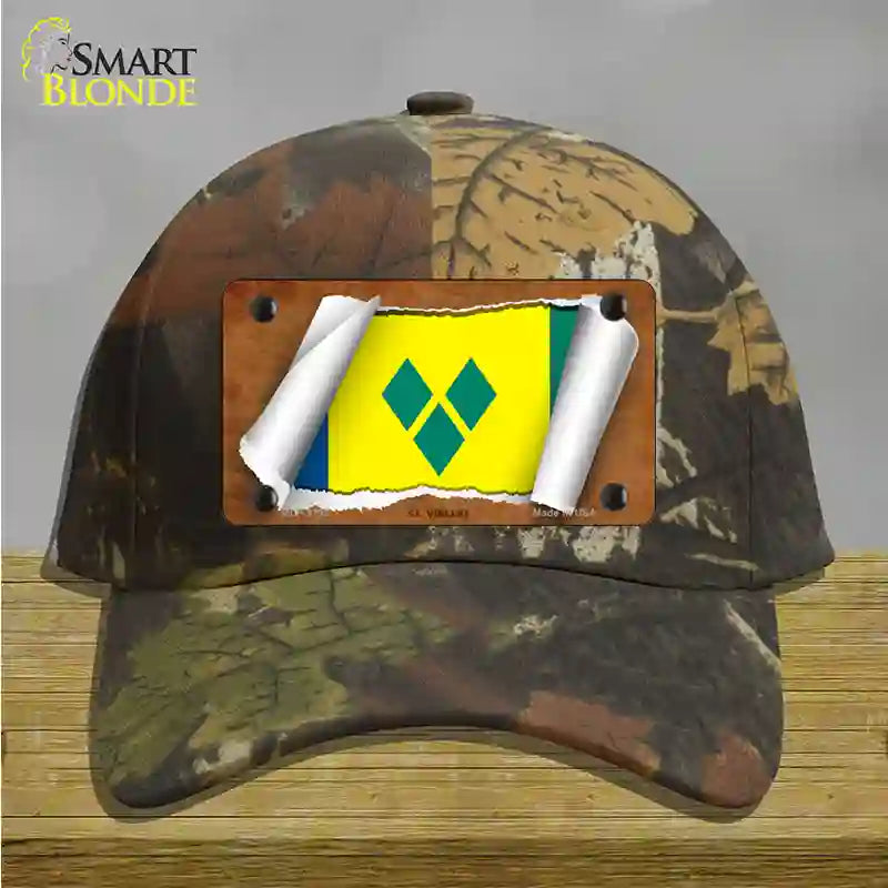 St Vincent Flag Scroll Novelty License Plate Hat Cotton / Camoflauge