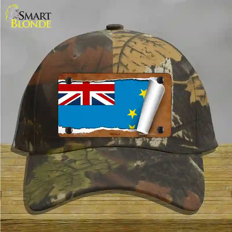 Tuvalu Flag Scroll Novelty License Plate Hat Cotton / Camoflauge