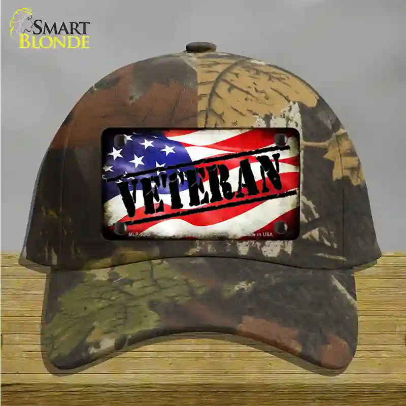 Veteran American Flag Novelty License Plate Hat Cotton / Camoflauge