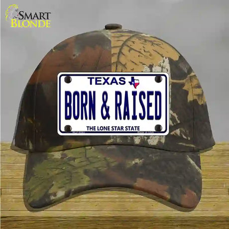 Born and Raised Texas Novelty License Plate Hat Cotton / Camoflauge