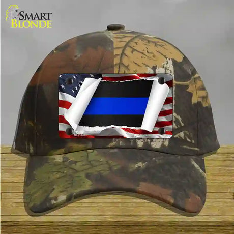 Thin Blue Line Scroll Novelty License Plate Hat Cotton / Camoflauge