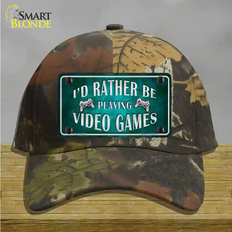 Rather Play Video Games Novelty License Plate Hat Cotton / Camoflauge