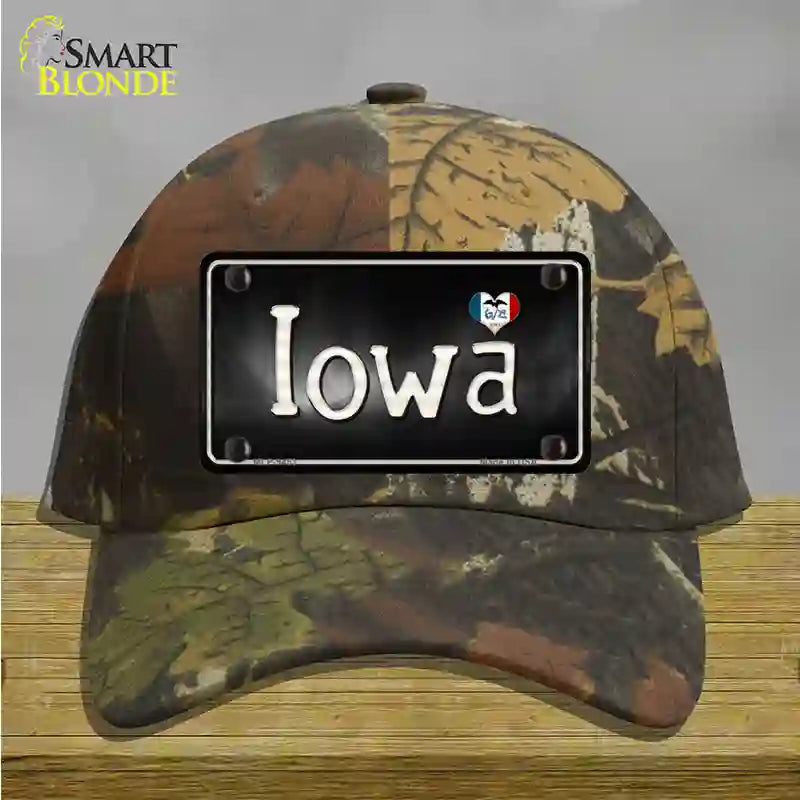 Iowa Flag Script Novelty License Plate Hat Cotton / Camoflauge