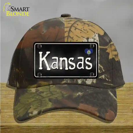 Kansas Flag Script Novelty License Plate Hat Cotton / Camoflauge