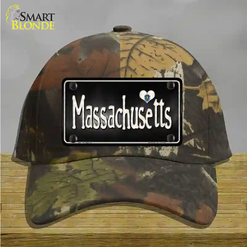 Massachusetts Flag Script Novelty License Plate Hat Cotton / Camoflauge