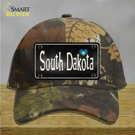 South Dakota Flag Script Novelty License Plate Hat Cotton / Camoflauge