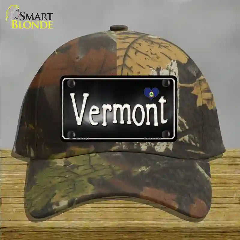 Vermont Flag Script Novelty License Plate Hat Cotton / Camoflauge