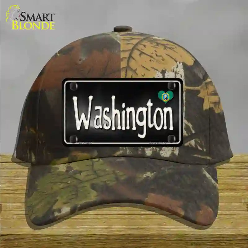 Washington Flag Script Novelty License Plate Hat Cotton / Camoflauge