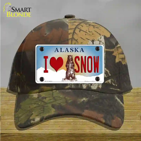 I Love Snow Alaska State Novelty License Plate Hat Cotton / Camoflauge