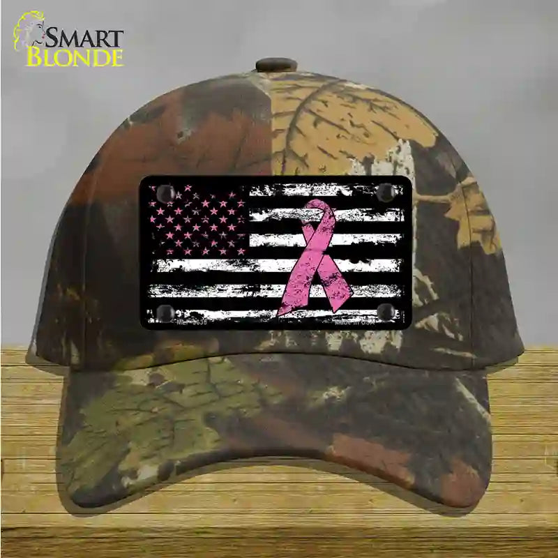 Vintage American Flag Pink Ribbon Novelty License Plate Hat Cotton / Camoflauge