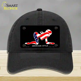 American Style Sexy Flag Pose Novelty License Plate Hat Unconstructed Cotton / Black