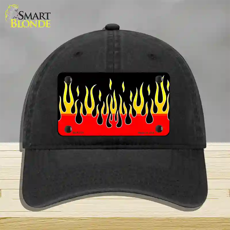 Flames Novelty License Plate Hat Unconstructed Cotton / Black