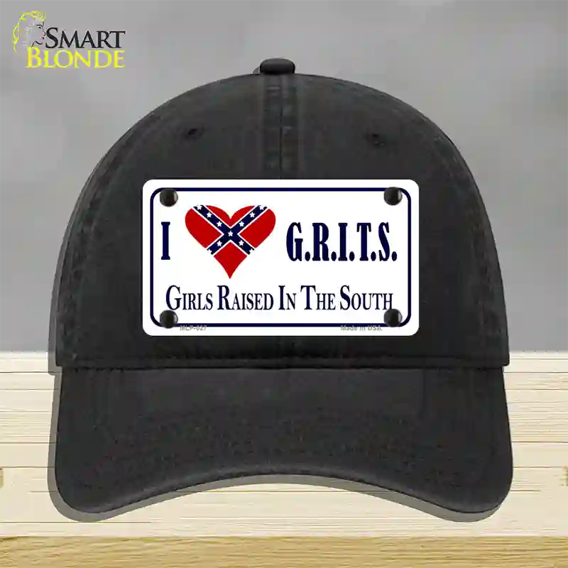 G.R.I.T.S. Confederate Flag Novelty License Plate Hat Unconstructed Cotton / Black