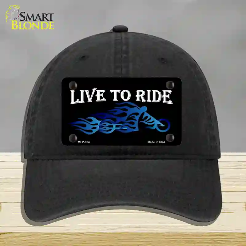 Live To Ride Novelty License Plate Hat Unconstructed Cotton / Black