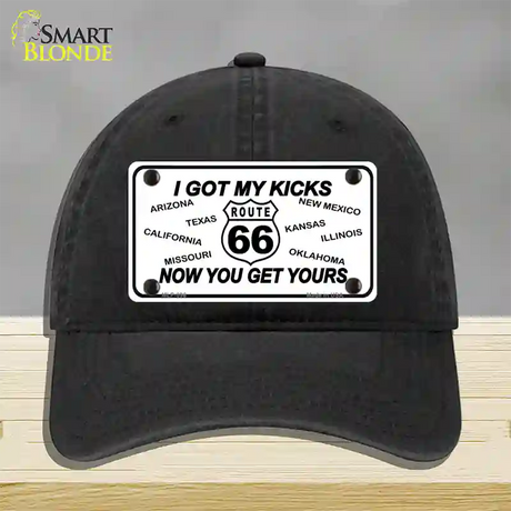 I Got My Kicks Novelty License Plate Hat Unconstructed Cotton / Black