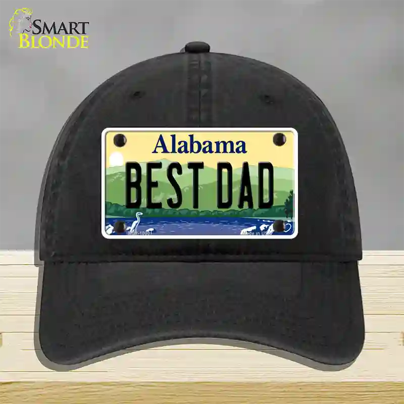 Best Dad Alabama Novelty License Plate Hat Unconstructed Cotton / Black