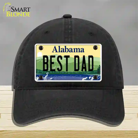 Best Dad Alabama Novelty License Plate Hat Unconstructed Cotton / Black