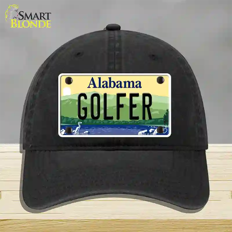 Golfer Alabama Novelty License Plate Hat Unconstructed Cotton / Black