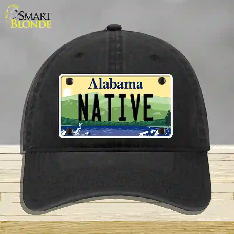 Native Alabama Novelty License Plate Hat Unconstructed Cotton / Black