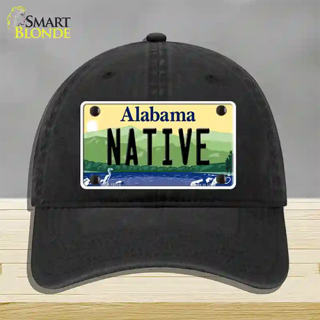 Native Alabama Novelty License Plate Hat Unconstructed Cotton / Black