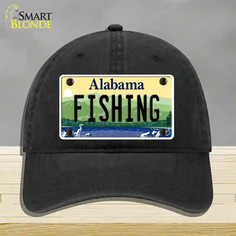 Fishing Alabama Novelty License Plate Hat Unconstructed Cotton / Black