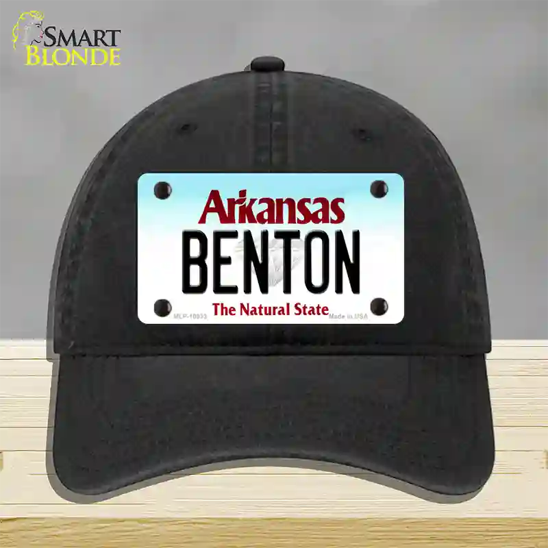 Benton Arkansas Novelty License Plate Hat Unconstructed Cotton / Black