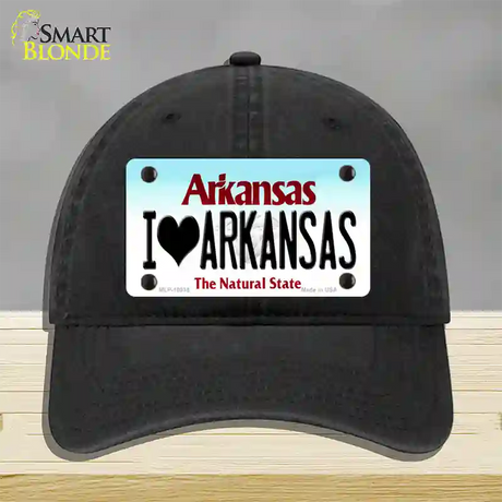 I Love Arkansas Novelty License Plate Hat Unconstructed Cotton / Black