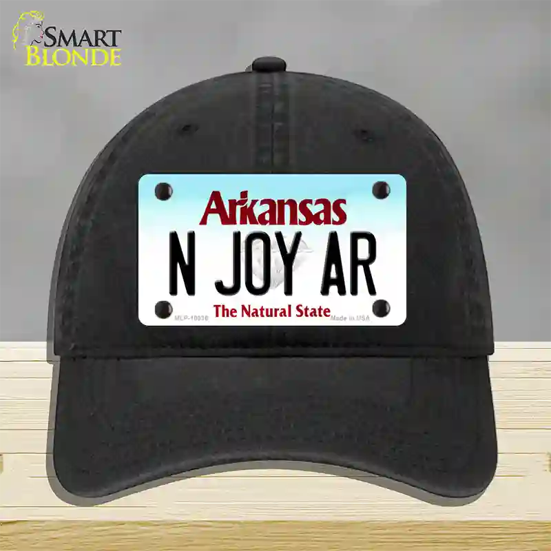 N Joy AR Arkansas Novelty License Plate Hat Unconstructed Cotton / Black