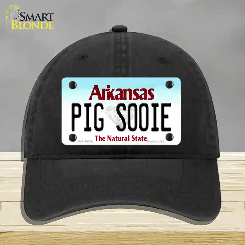 Pig Sooie Arkansas Novelty License Plate Hat Unconstructed Cotton / Black