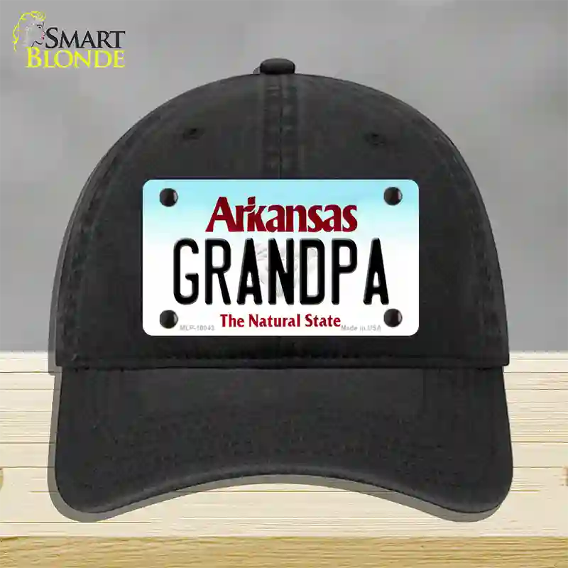 Grandpa Arkansas Novelty License Plate Hat Unconstructed Cotton / Black