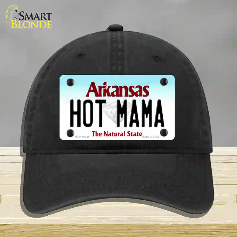 Hot Mama Arkansas Novelty License Plate Hat Unconstructed Cotton / Black