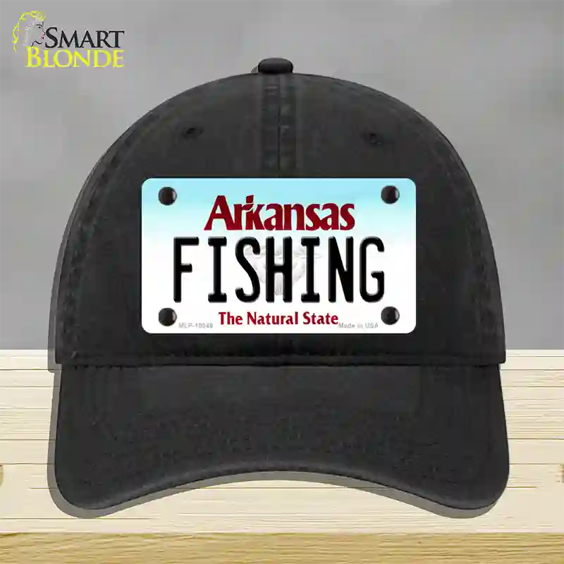 Fishing Arkansas Novelty License Plate Hat Unconstructed Cotton / Black