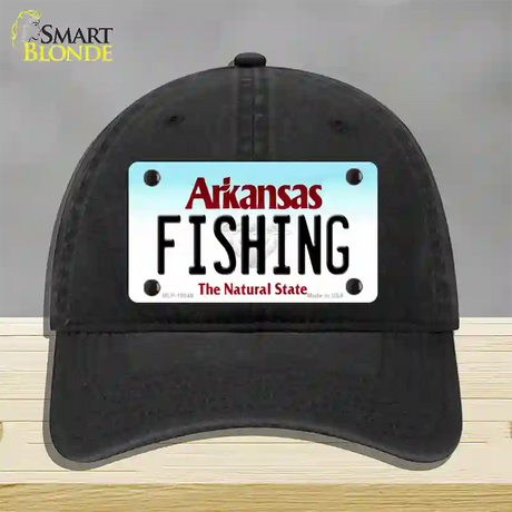 Fishing Arkansas Novelty License Plate Hat Unconstructed Cotton / Black