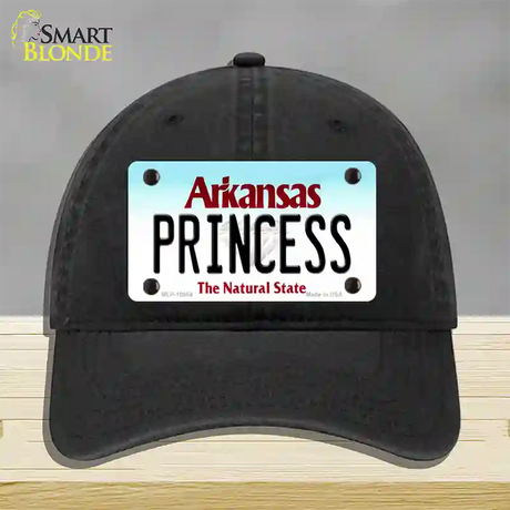 Princess Arkansas Novelty License Plate Hat Unconstructed Cotton / Black