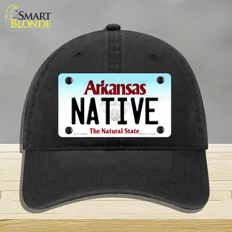 Native Arkansas Novelty License Plate Hat Unconstructed Cotton / Black