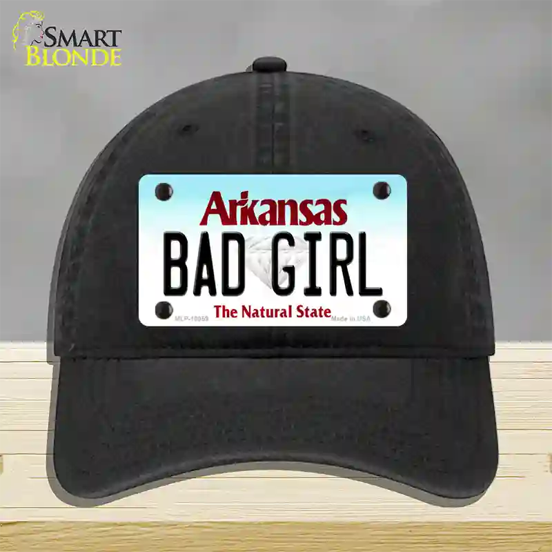 Bad Girl Arkansas Novelty License Plate Hat Unconstructed Cotton / Black