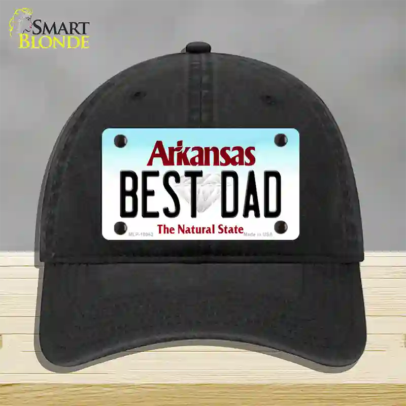 Best Dad Arkansas Novelty License Plate Hat Unconstructed Cotton / Black