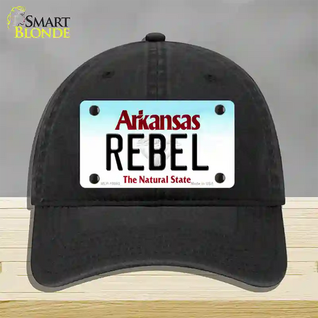 Rebel Arkansas Novelty License Plate Hat Unconstructed Cotton / Black