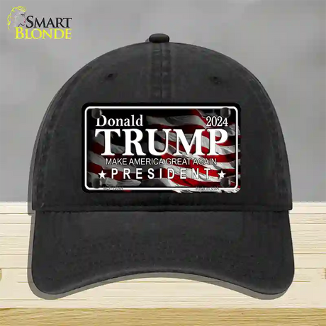 Trump 2024 Novelty License Plate Hat Unconstructed Cotton / Black