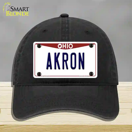 Akron Ohio Novelty License Plate Hat Unconstructed Cotton / Black