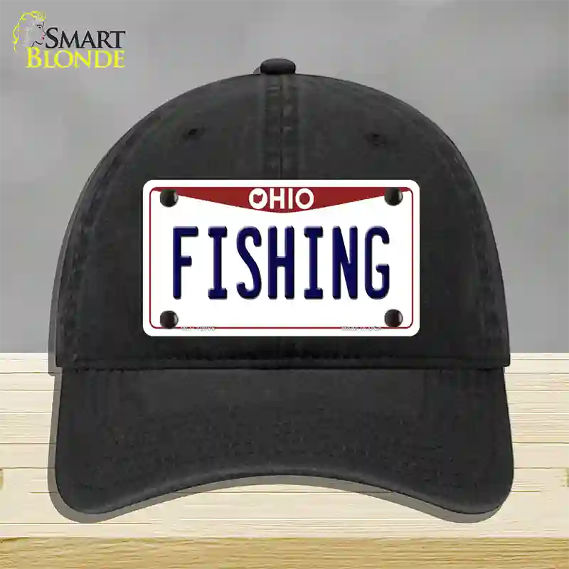 Fishing Ohio Novelty License Plate Hat Unconstructed Cotton / Black