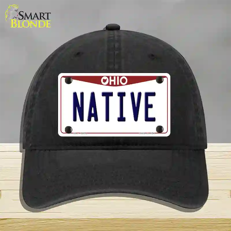 Native Ohio Novelty License Plate Hat Unconstructed Cotton / Black