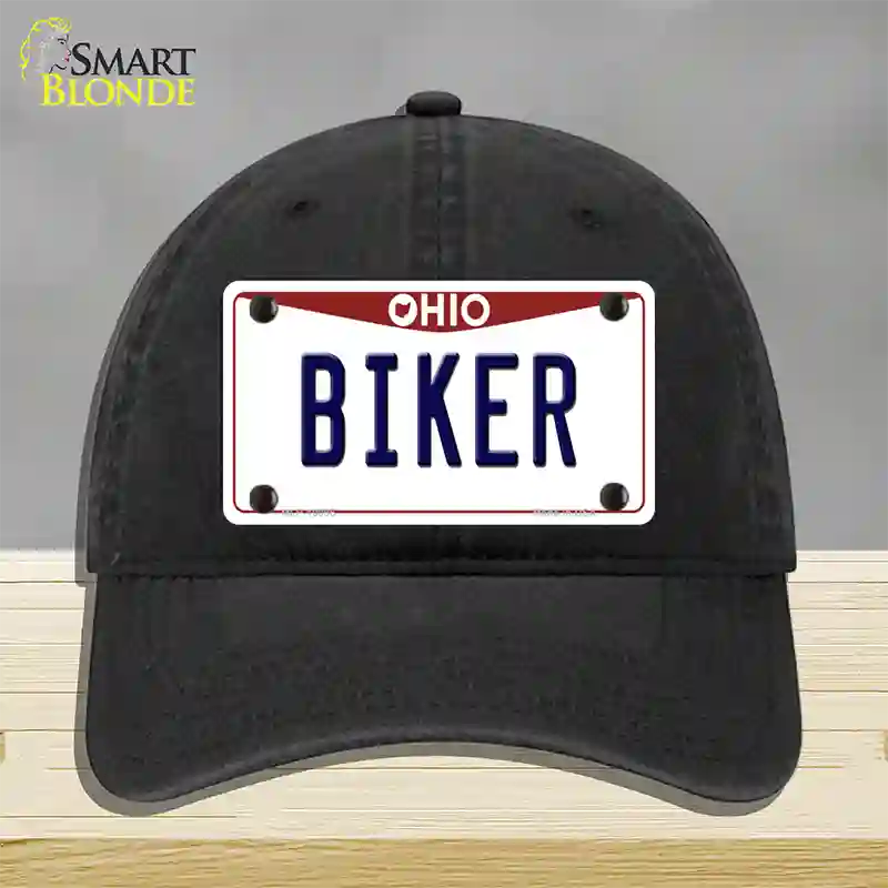 Biker Ohio Novelty License Plate Hat Unconstructed Cotton / Black